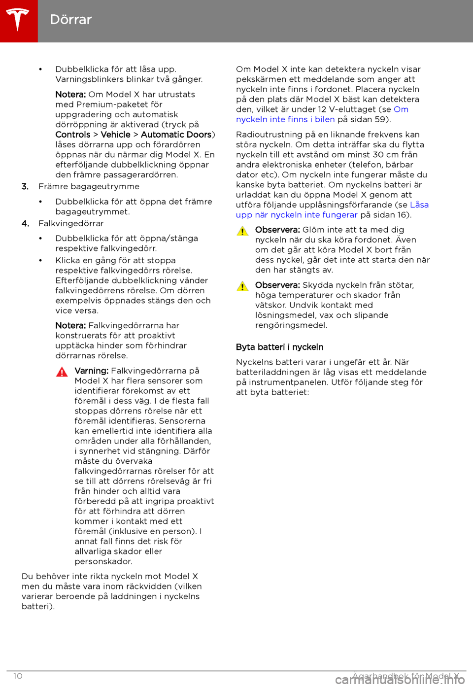 TESLA MODEL X 2019  Ägarmanual (in Swedish) 
