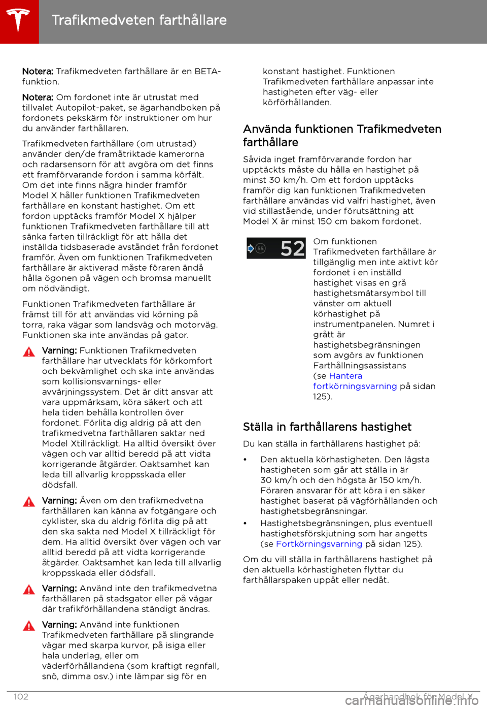 TESLA MODEL X 2019  Ägarmanual (in Swedish) Tra