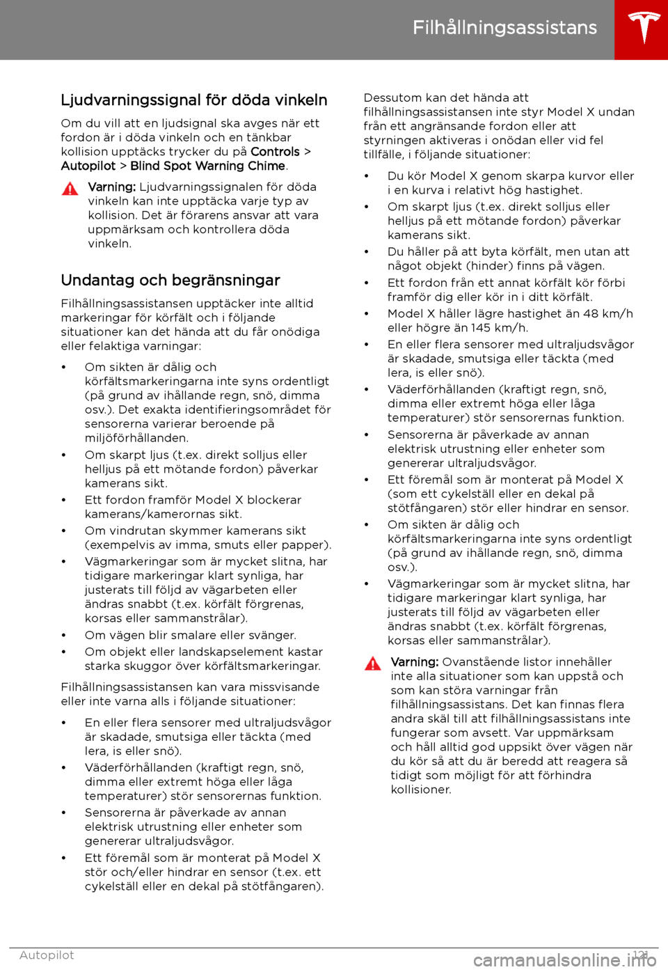 TESLA MODEL X 2019  Ägarmanual (in Swedish) Ljudvarningssignal f