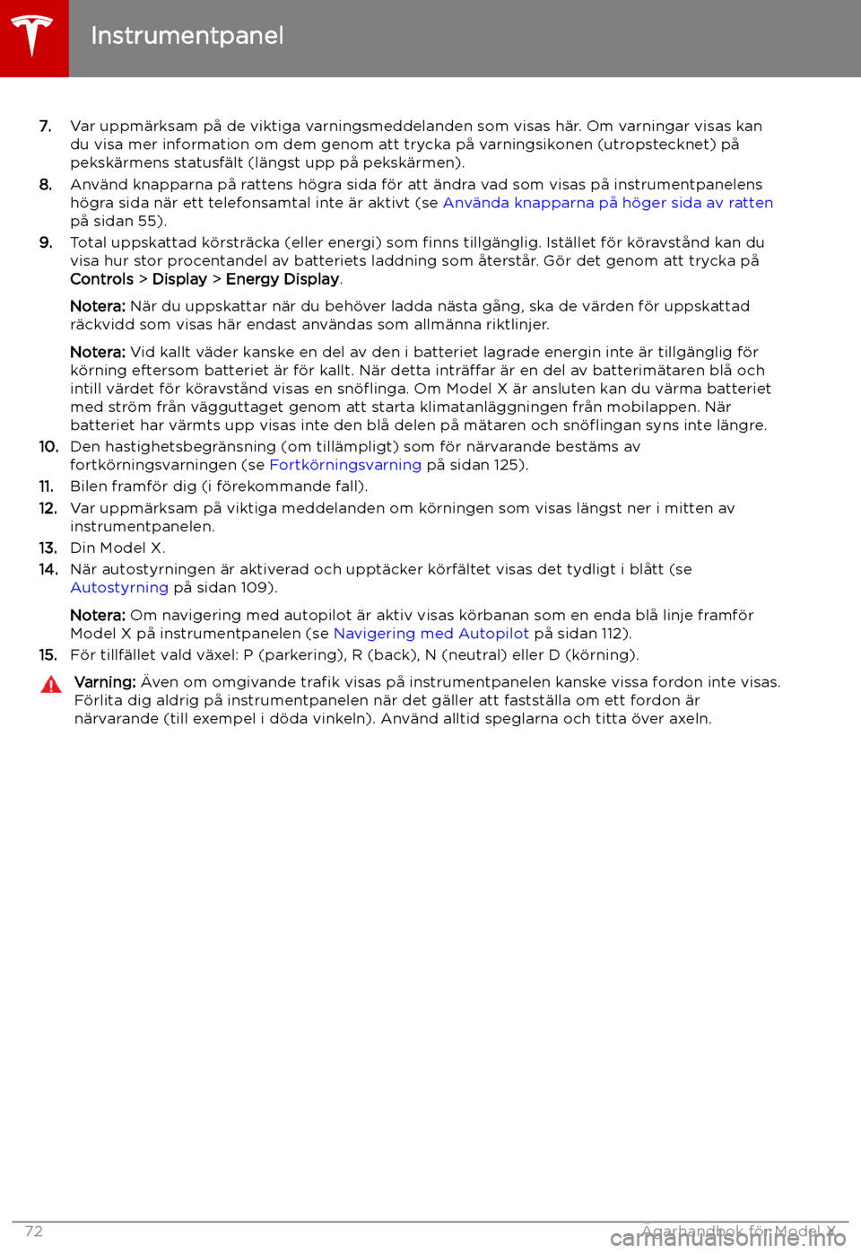 TESLA MODEL X 2019  Ägarmanual (in Swedish) 7.Var uppm