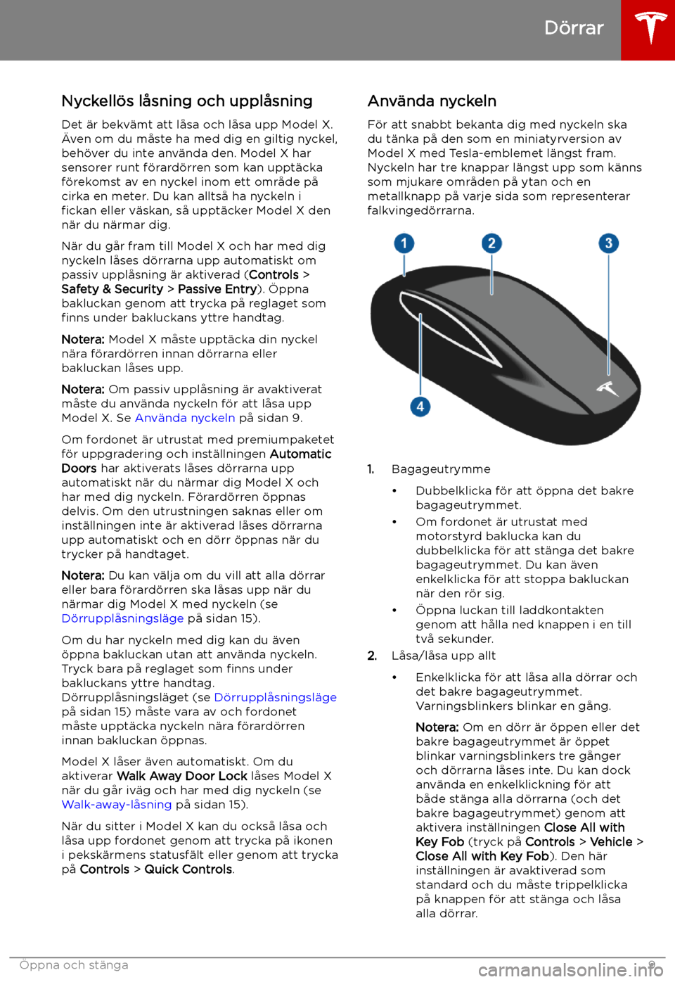 TESLA MODEL X 2019  Ägarmanual (in Swedish) 