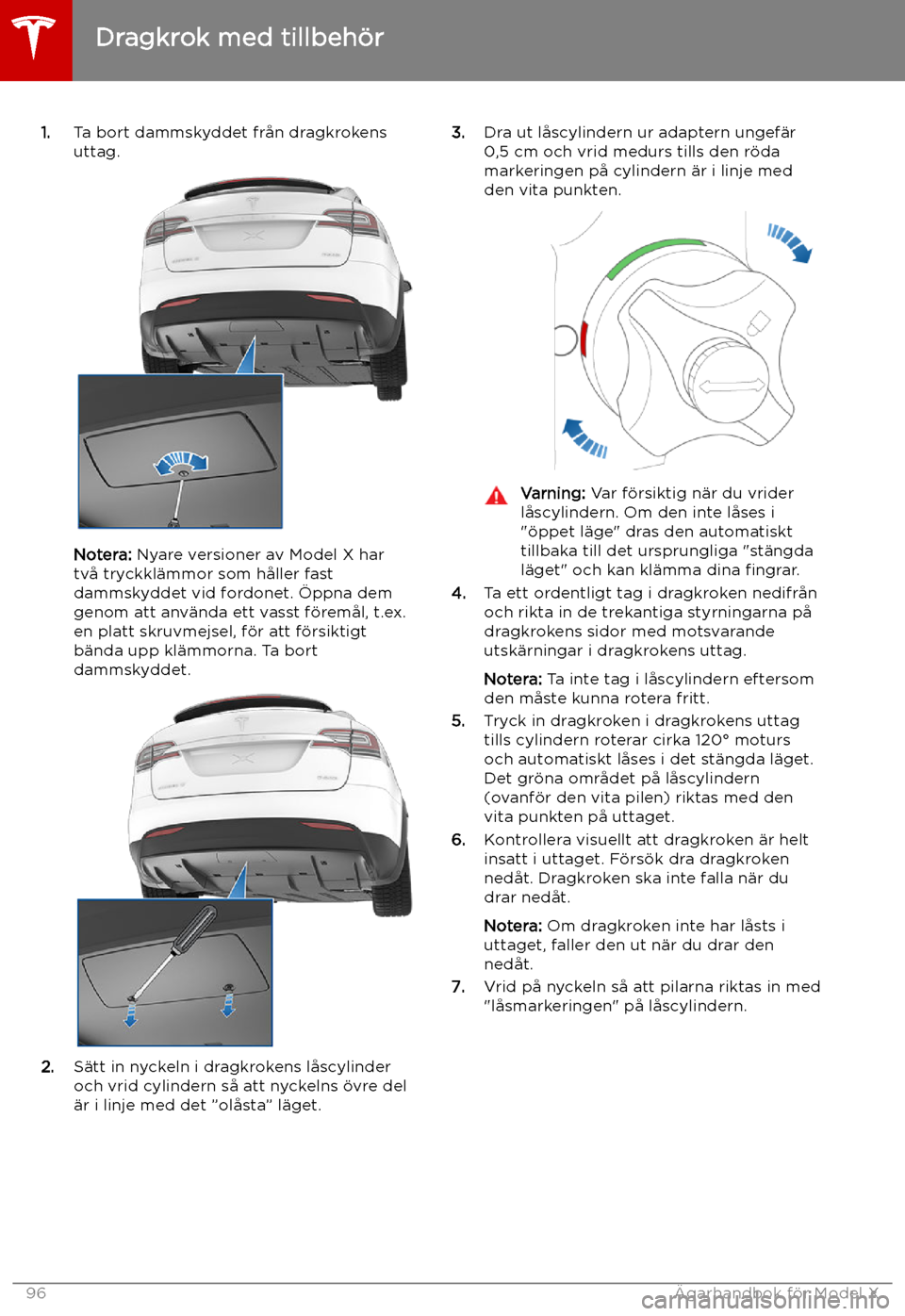 TESLA MODEL X 2019  Ägarmanual (in Swedish) 1.Ta bort dammskyddet fr