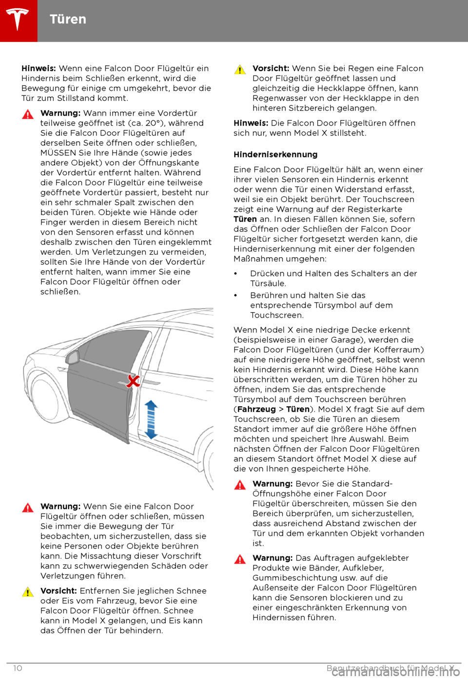 TESLA MODEL X 2018  Betriebsanleitung (in German)  Hinweis: W
enn eine Falcon Door Fl