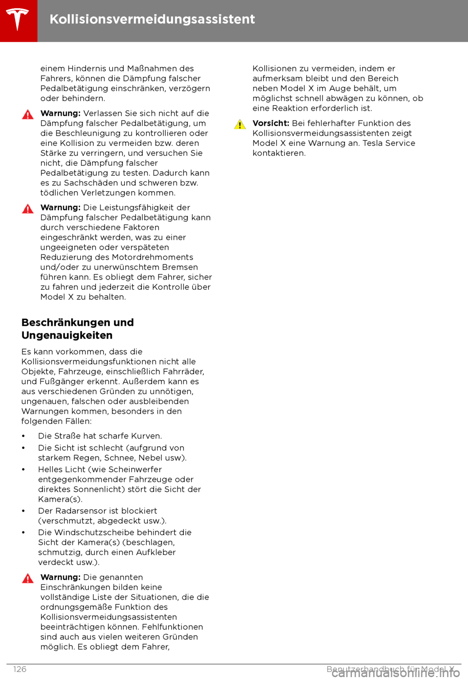 TESLA MODEL X 2018  Betriebsanleitung (in German)  einem Hindernis und Ma