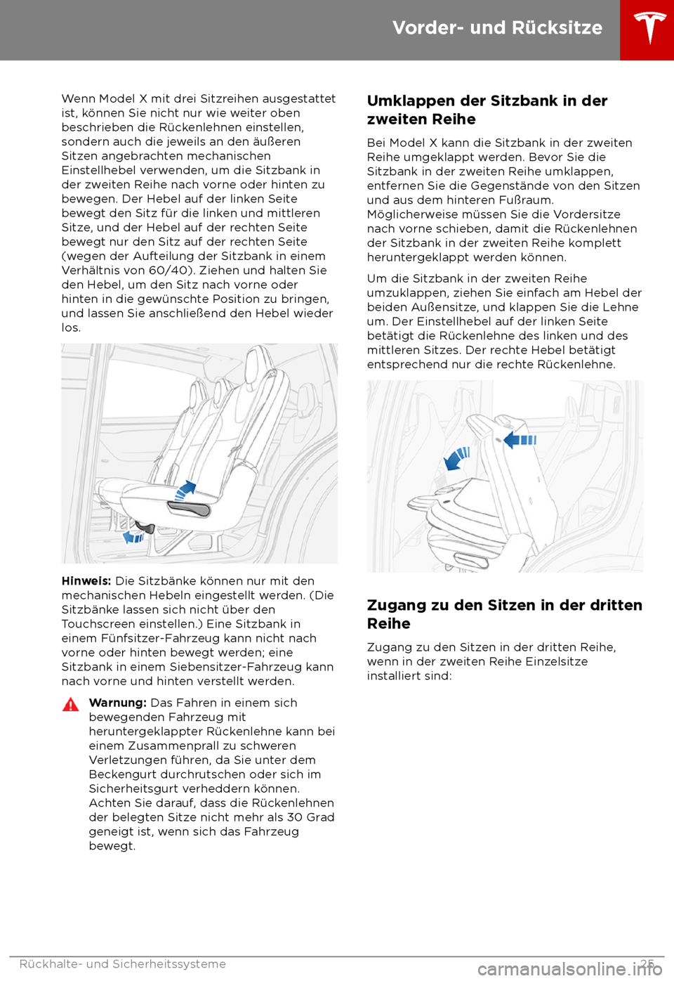 TESLA MODEL X 2018  Betriebsanleitung (in German)  Wenn Model X mit drei Sitzreihen ausgestattet
is t, k