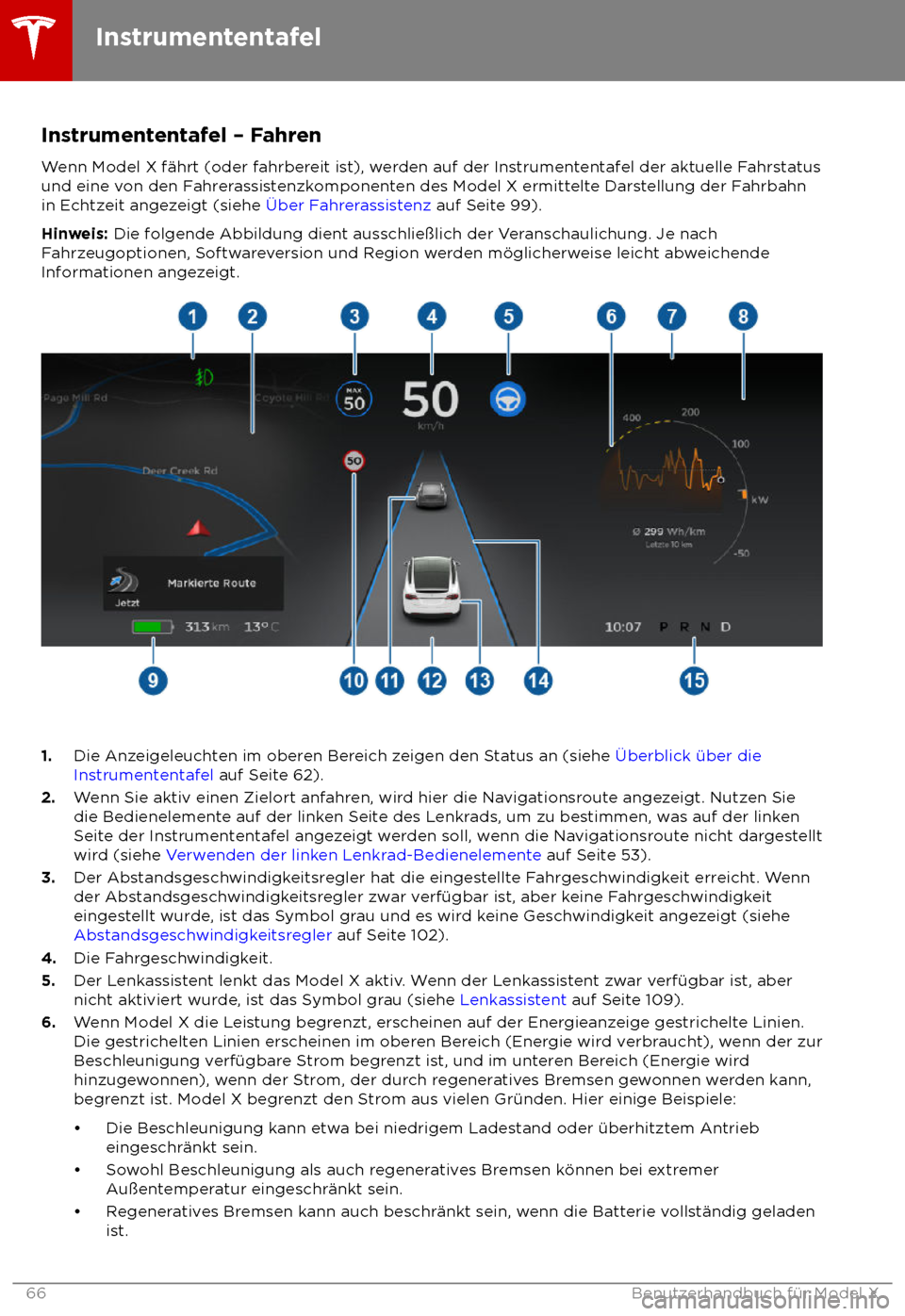 TESLA MODEL X 2018  Betriebsanleitung (in German)  Instrumententafel 