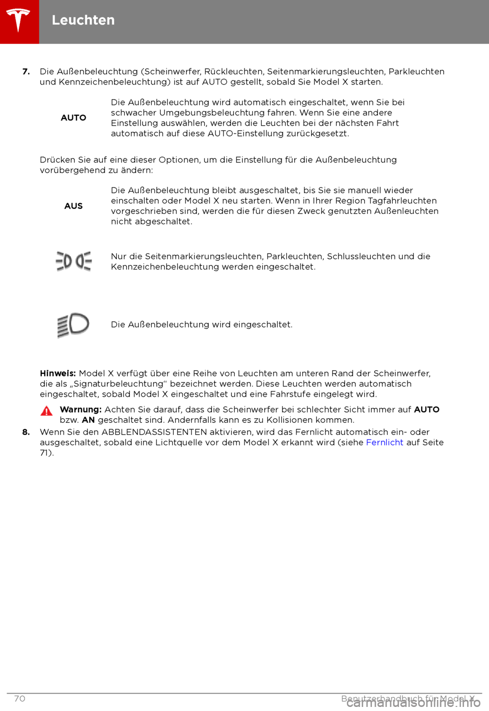 TESLA MODEL X 2018  Betriebsanleitung (in German)  7.
Die Au