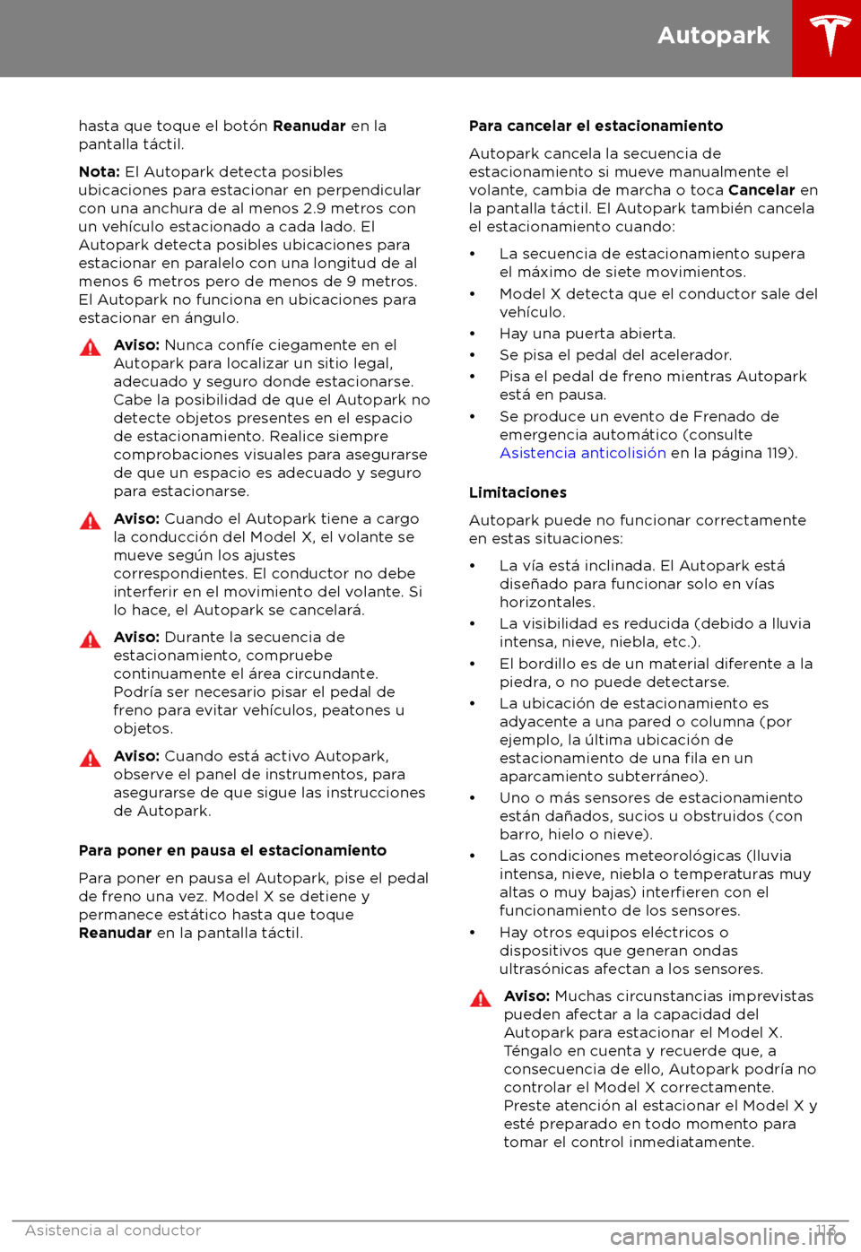TESLA MODEL X 2018  Manual del propietario (in Spanish) hasta que toque el bot