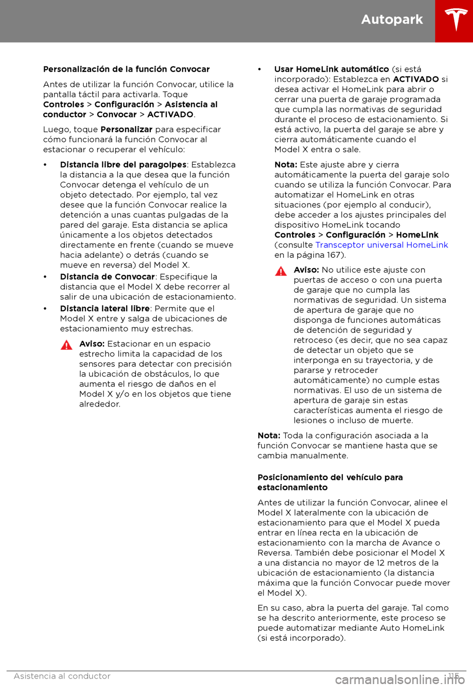TESLA MODEL X 2018  Manual del propietario (in Spanish) Personalizaci