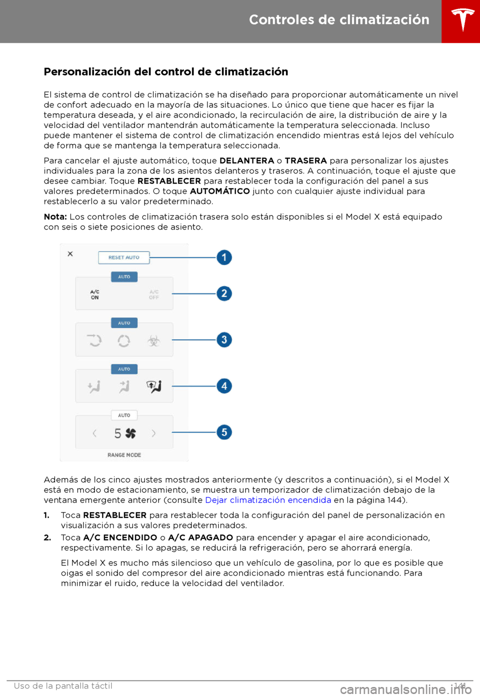 TESLA MODEL X 2018  Manual del propietario (in Spanish) Personalizaci