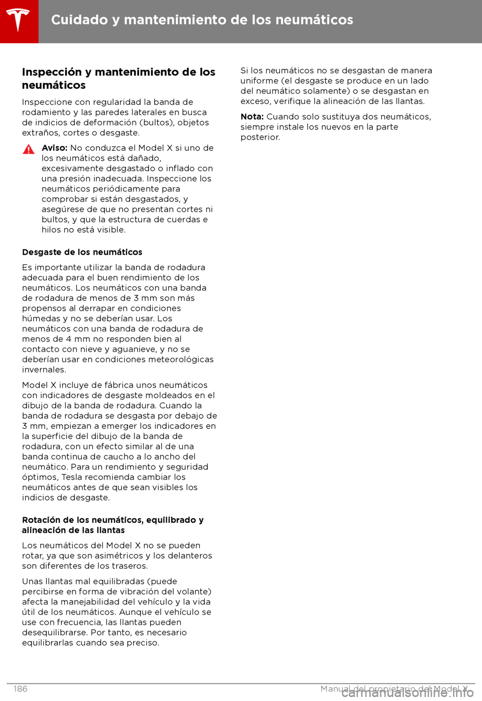 TESLA MODEL X 2018  Manual del propietario (in Spanish) Inspecci