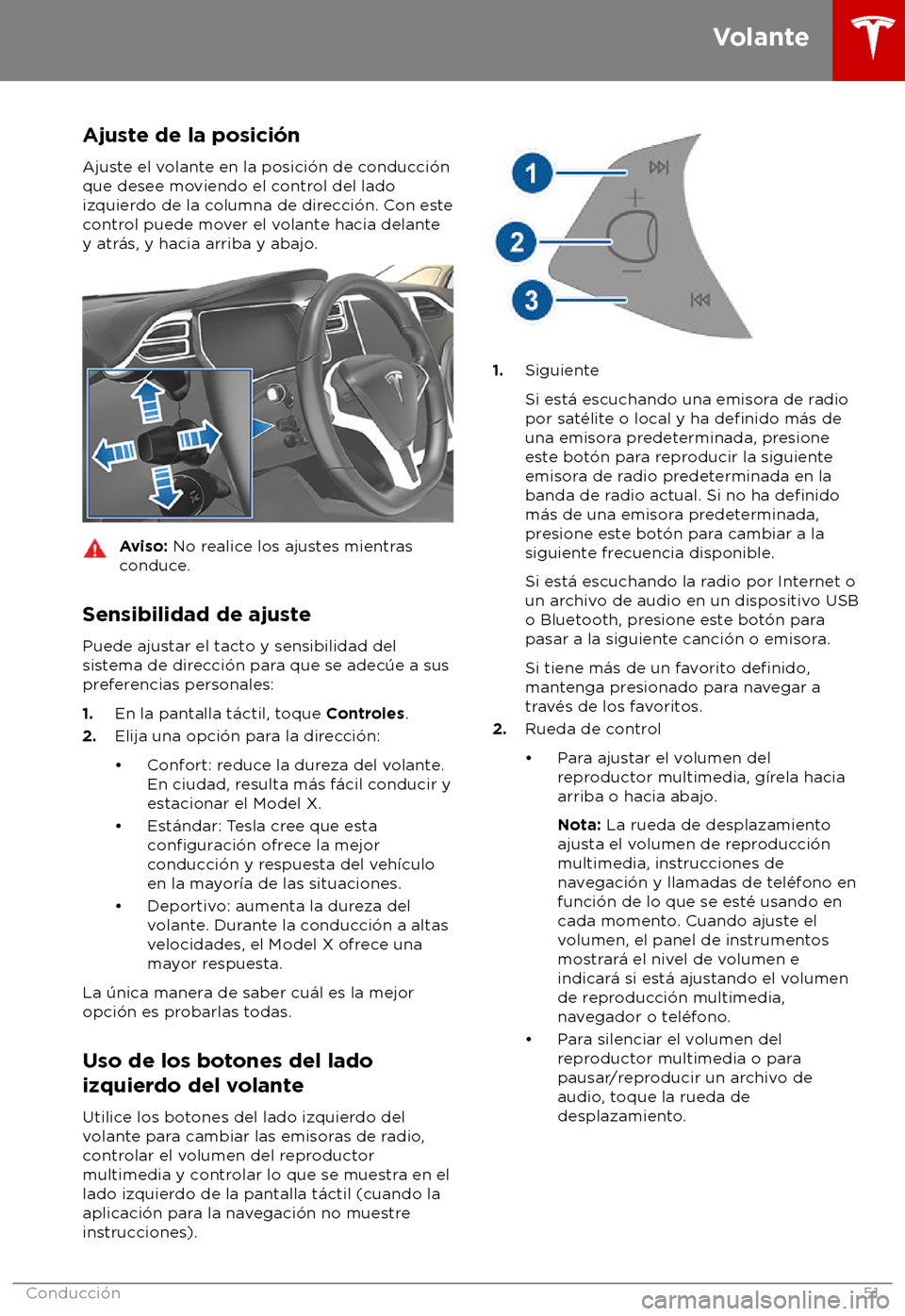 TESLA MODEL X 2018  Manual del propietario (in Spanish) Ajuste de la posici