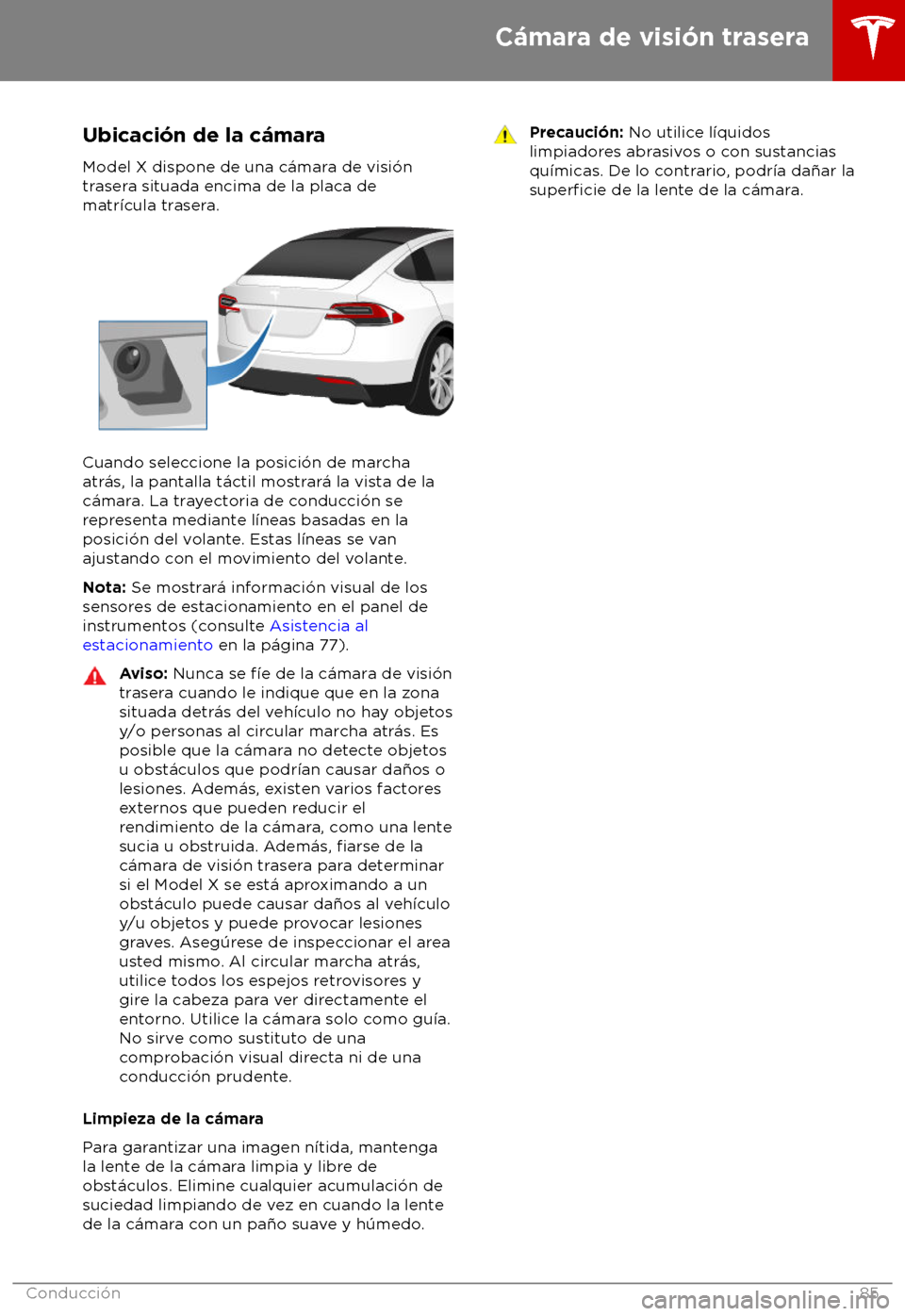 TESLA MODEL X 2018  Manual del propietario (in Spanish) Ubicaci