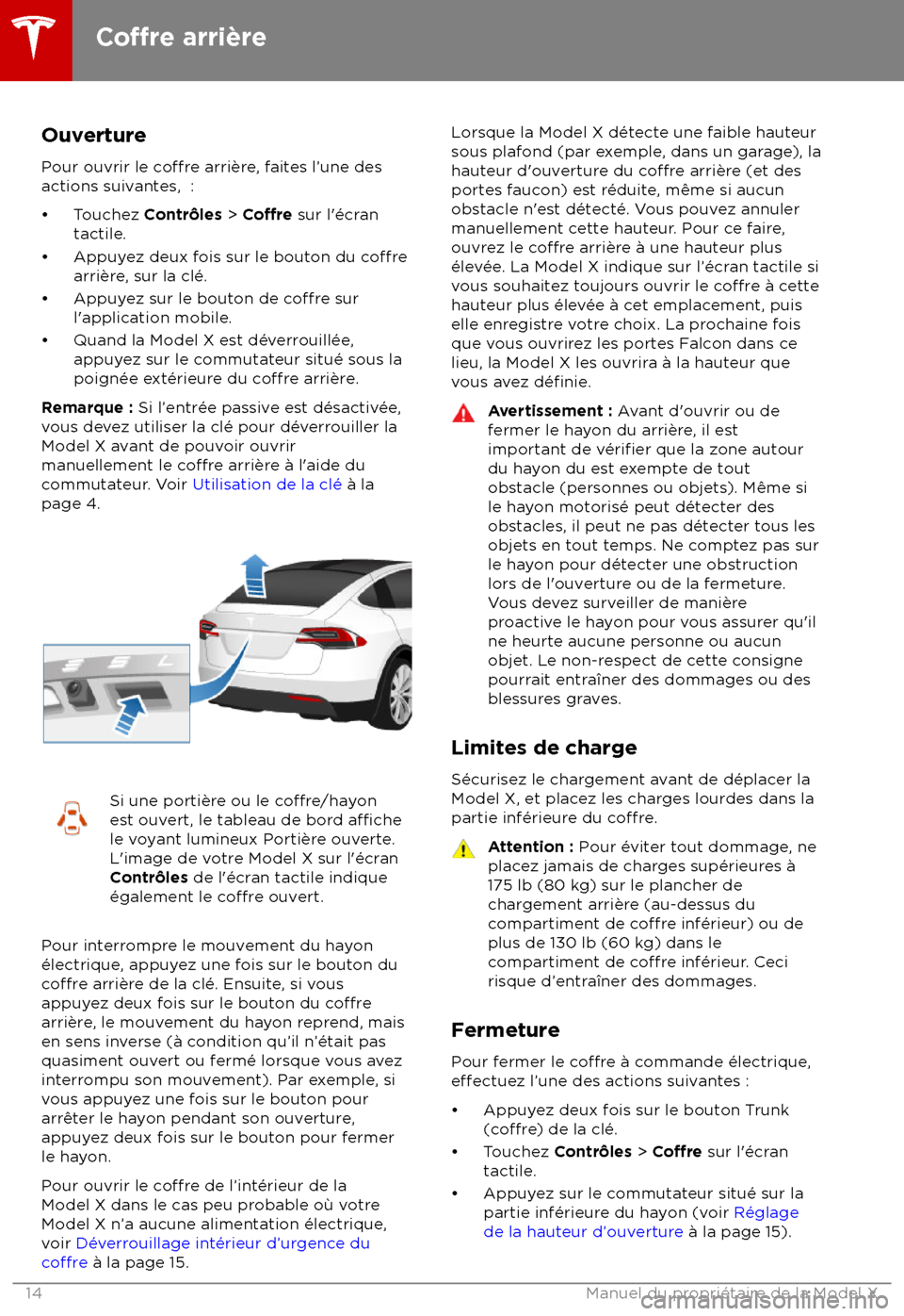 TESLA MODEL X 2018  Manuel du propriétaire (Canada) (in French)  OuverturePour ouvrir le 
co