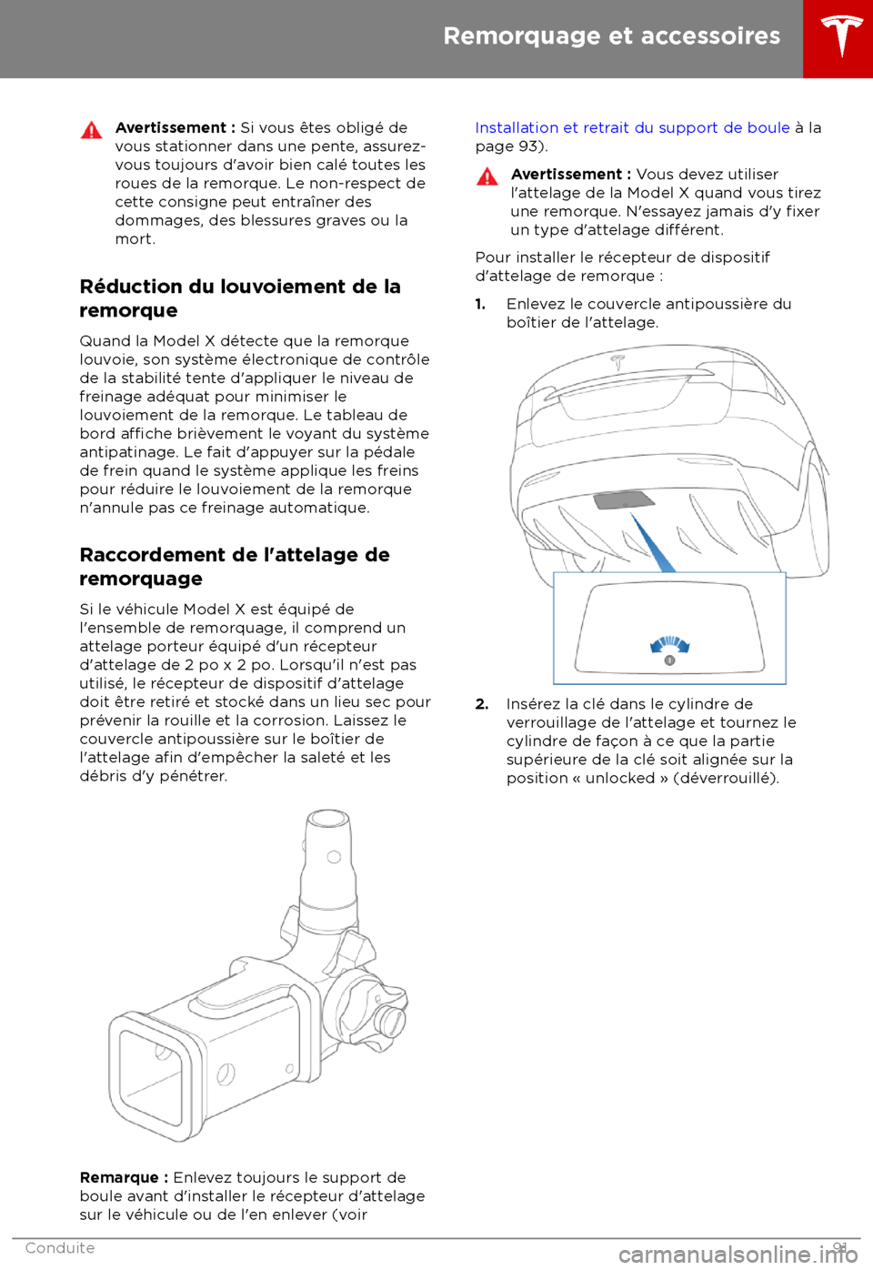 TESLA MODEL X 2018  Manuel du propriétaire (Canada) (in French)  Avertissement : Si vous 