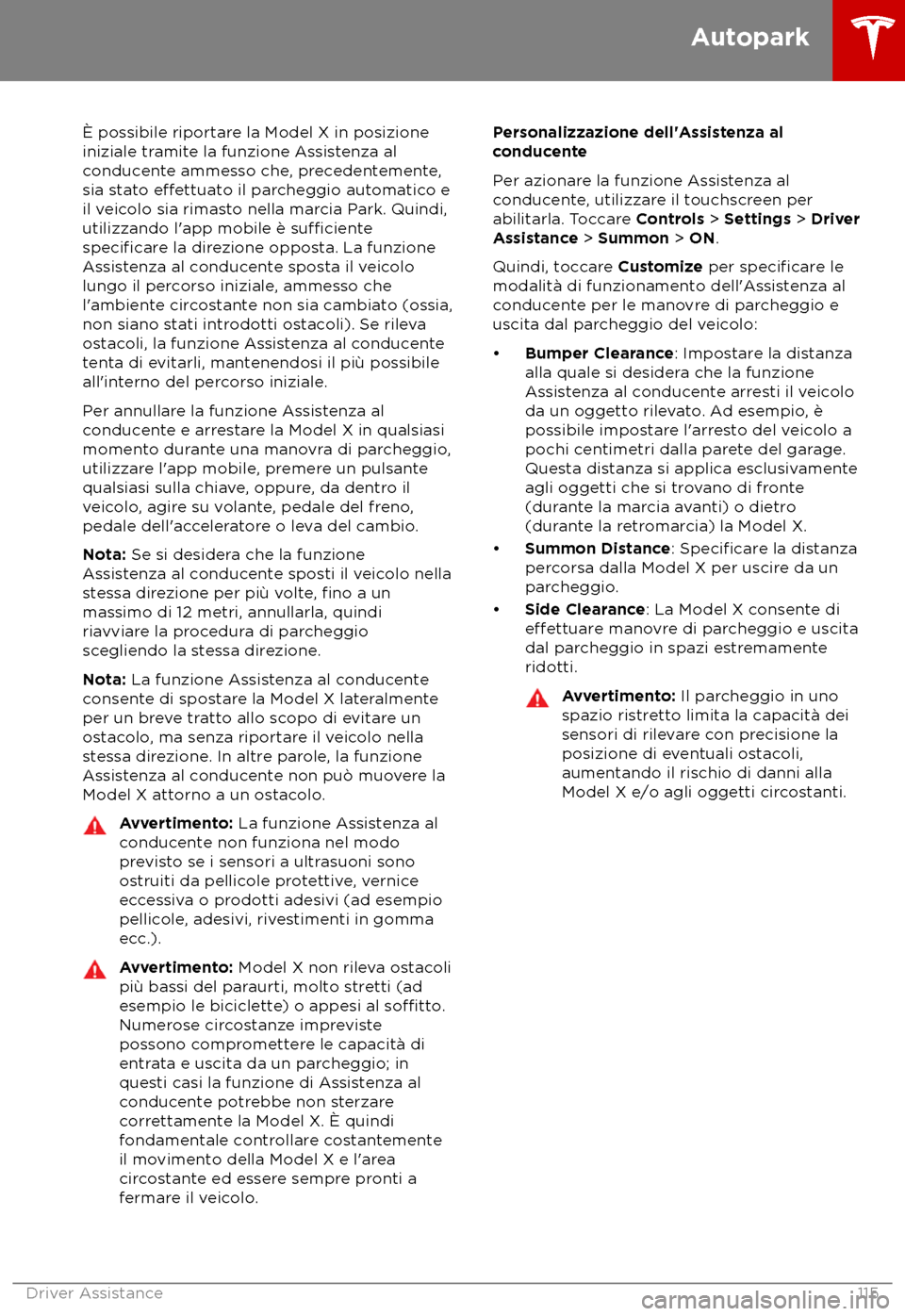 TESLA MODEL X 2018  Manuale del proprietario (in Italian) 