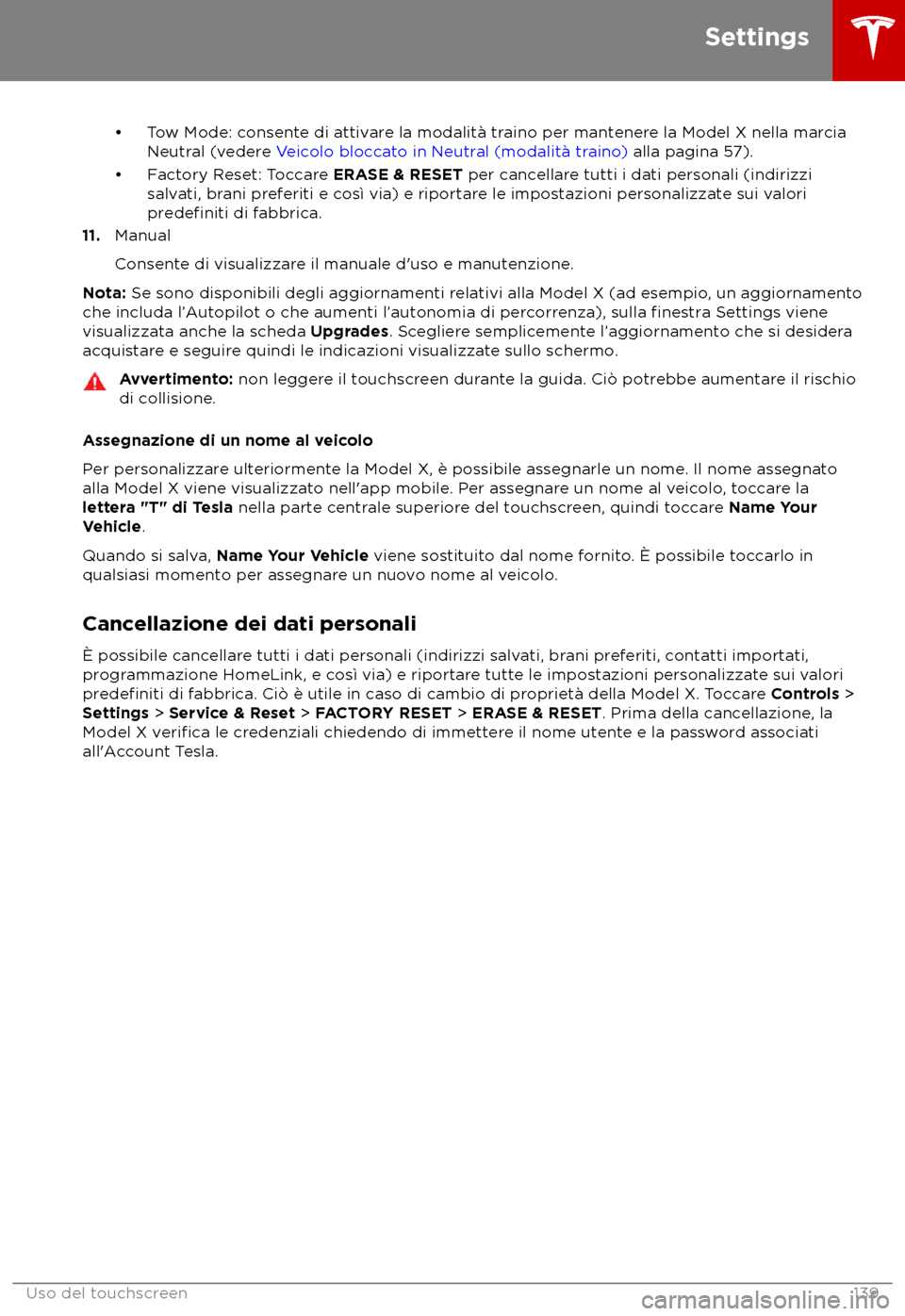 TESLA MODEL X 2018  Manuale del proprietario (in Italian) 