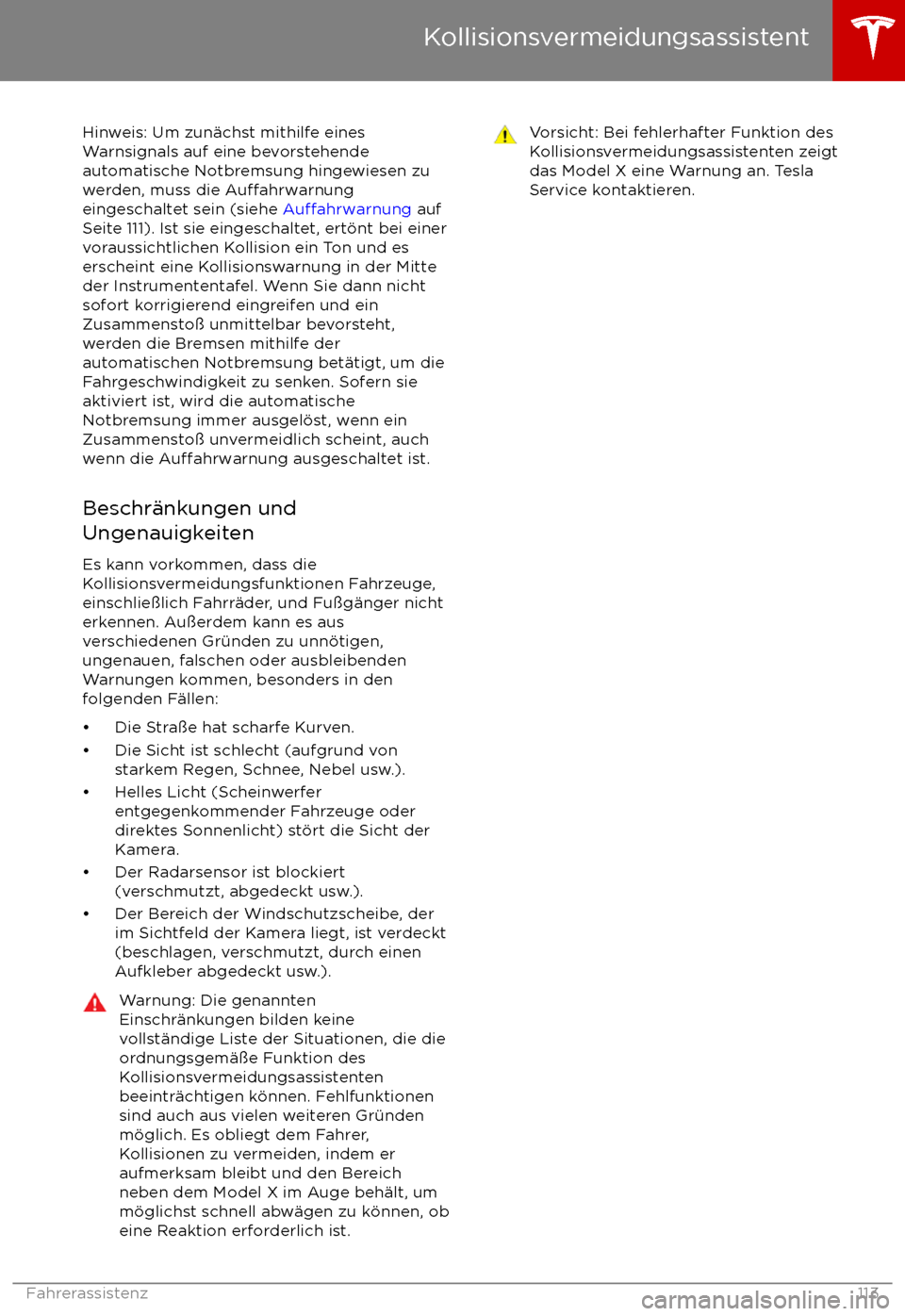 TESLA MODEL X 2017  Betriebsanleitung (in German) Hinweis: Um zun