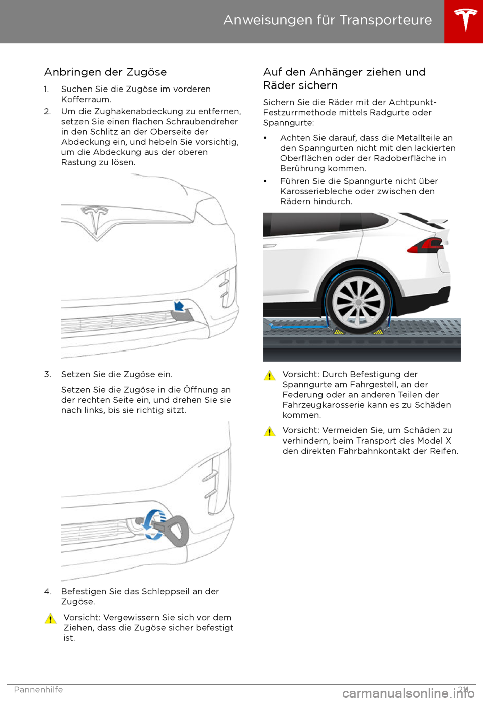 TESLA MODEL X 2017  Betriebsanleitung (in German) Anbringen der Zug
