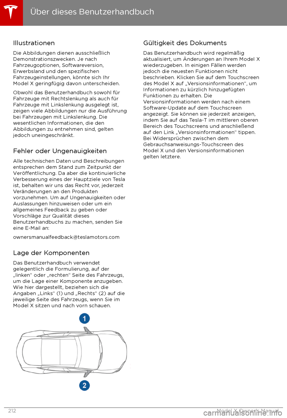 TESLA MODEL X 2017  Betriebsanleitung (in German) IllustrationenDie Abbildungen dienen ausschlie