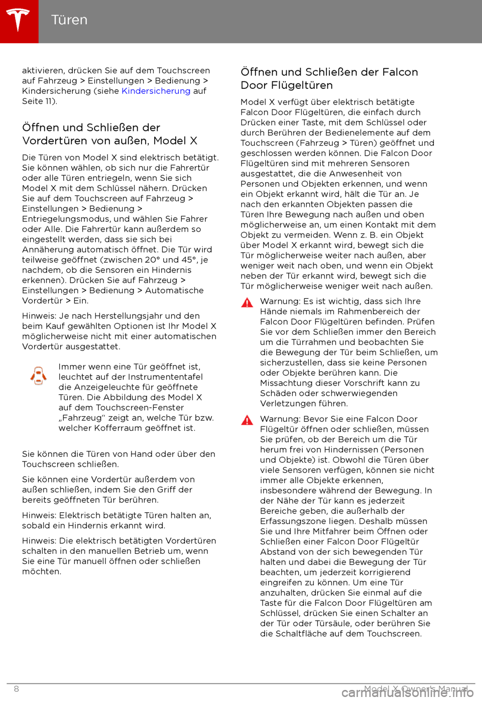 TESLA MODEL X 2017  Betriebsanleitung (in German) aktivieren, dr