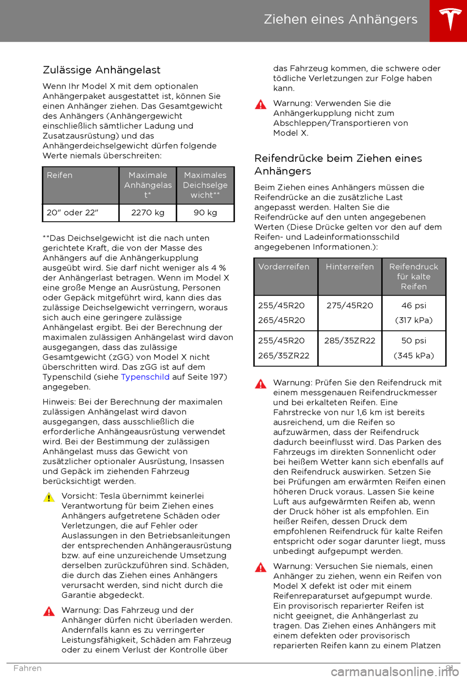 TESLA MODEL X 2017  Betriebsanleitung (in German) Zul