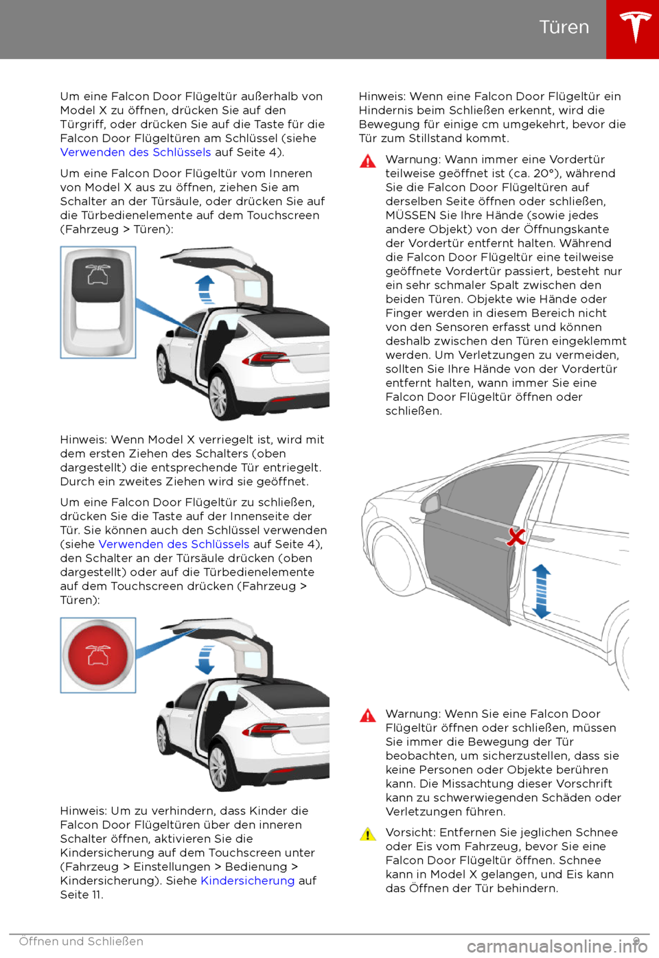 TESLA MODEL X 2017  Betriebsanleitung (in German) Um eine Falcon Door Fl