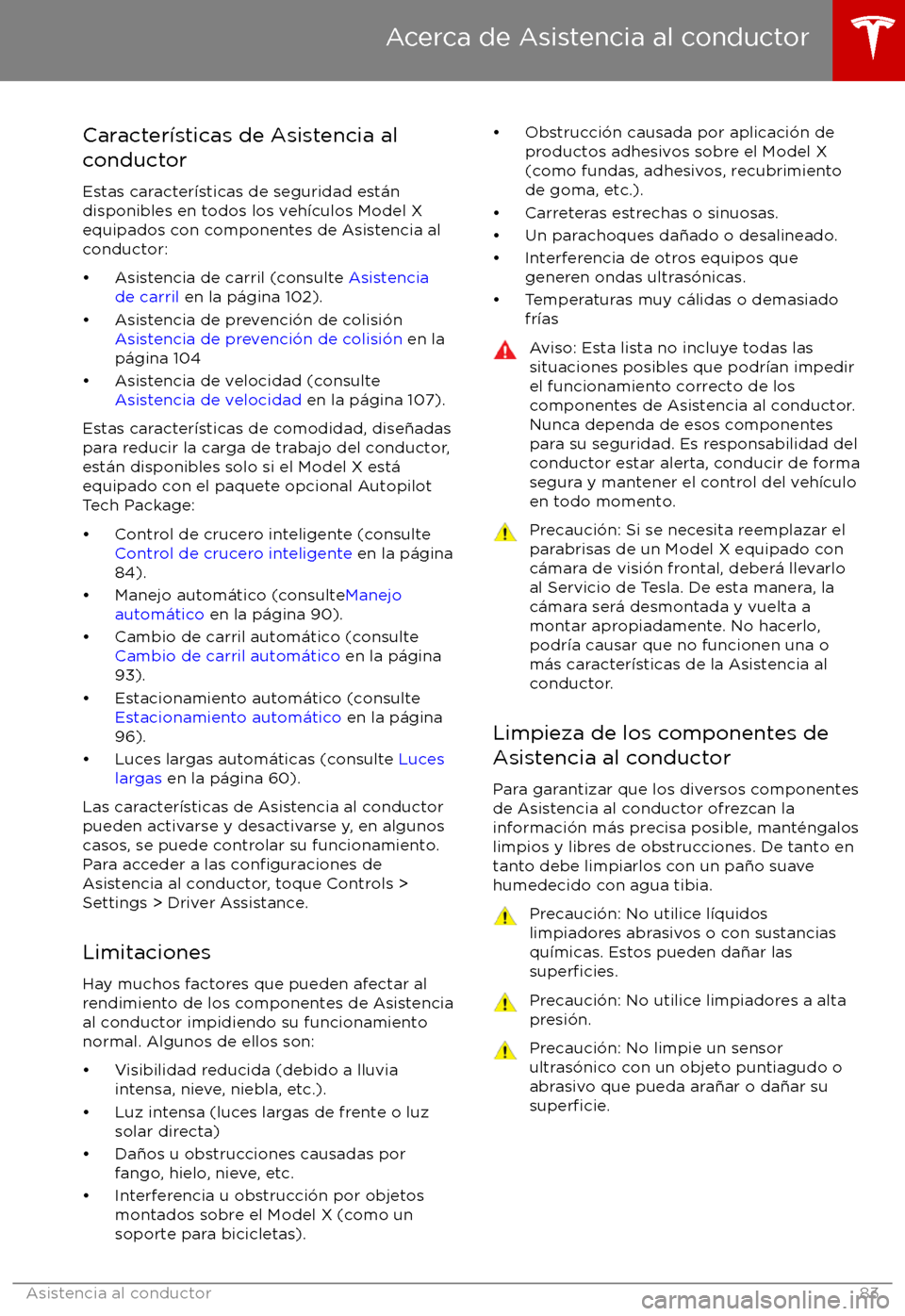 TESLA MODEL X 2017  Manual del propietario (in Spanish) Caracter
