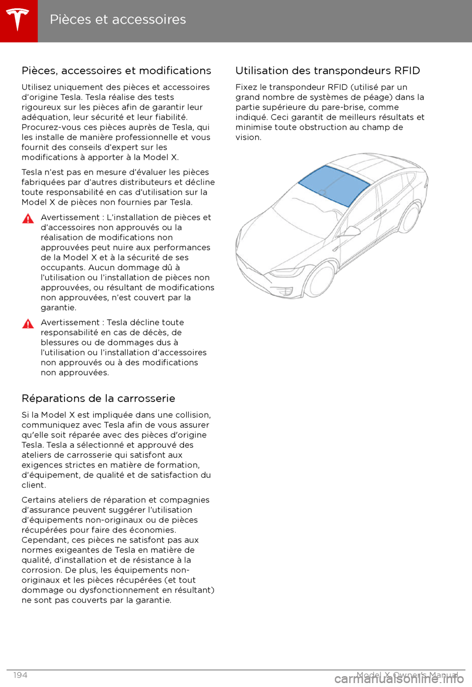 TESLA MODEL X 2017  Manuel du propriétaire (Canada) (in French) Pi