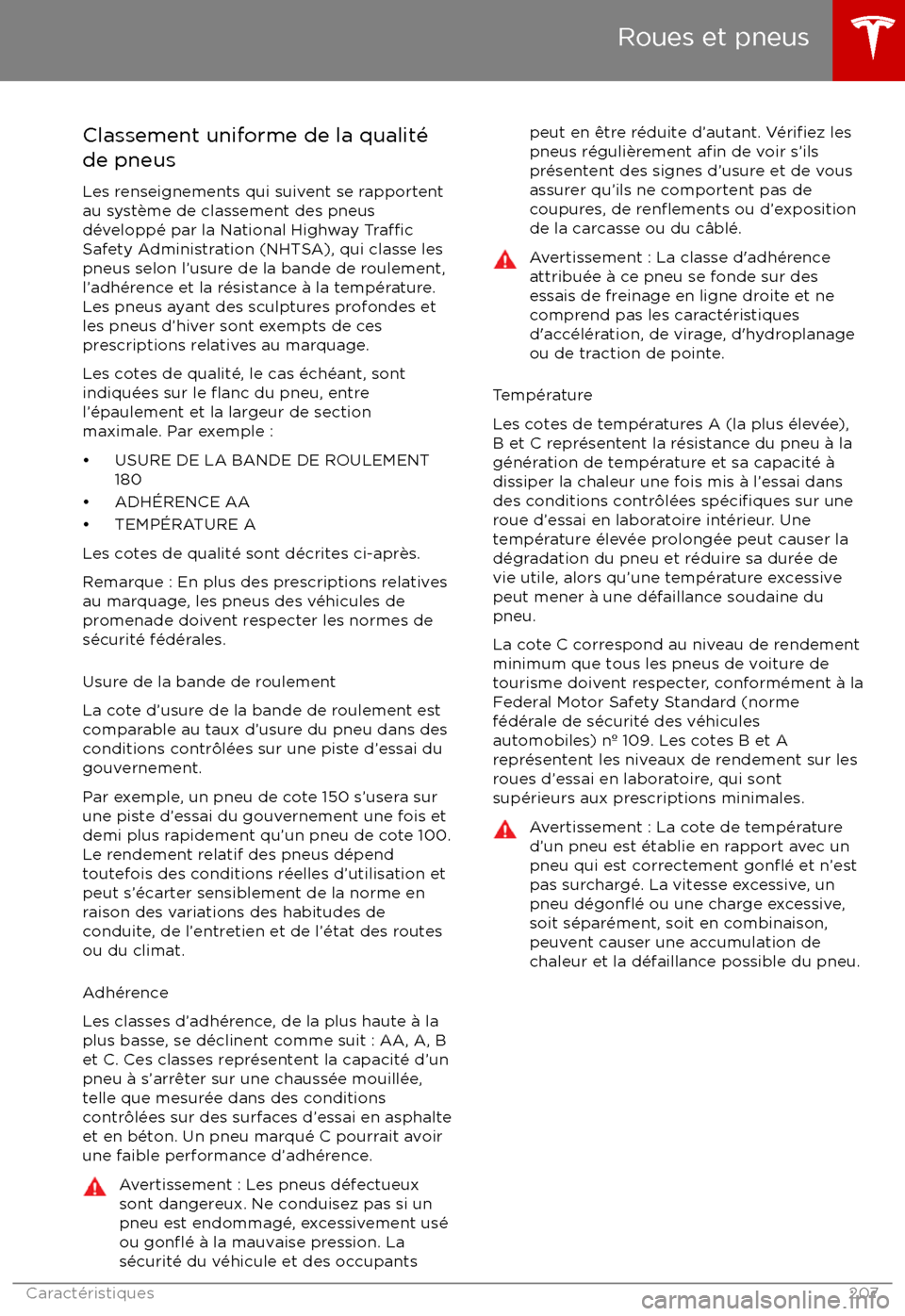 TESLA MODEL X 2017  Manuel du propriétaire (Canada) (in French) Classement uniforme de la qualit