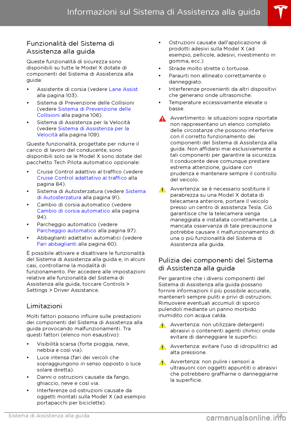 TESLA MODEL X 2017  Manuale del proprietario (in Italian) Funzionalit