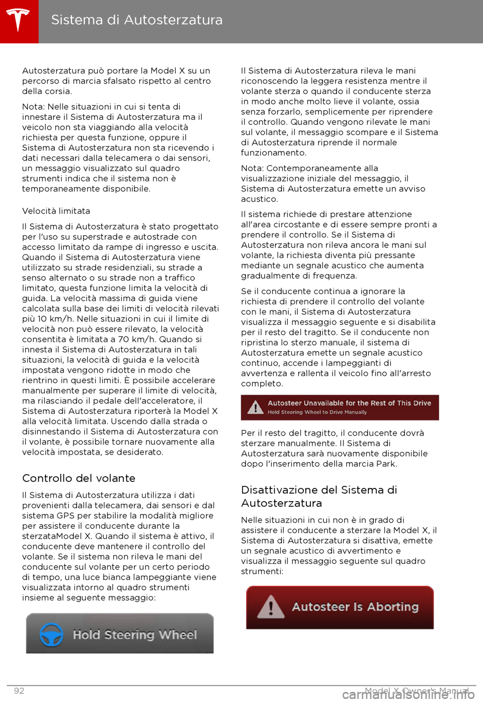 TESLA MODEL X 2017  Manuale del proprietario (in Italian) Autosterzatura pu