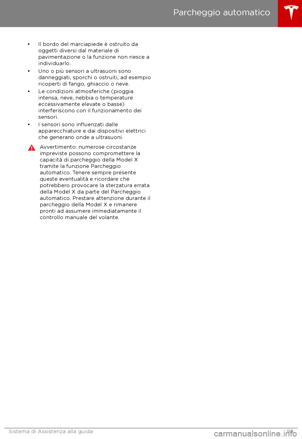 TESLA MODEL X 2017  Manuale del proprietario (in Italian) 