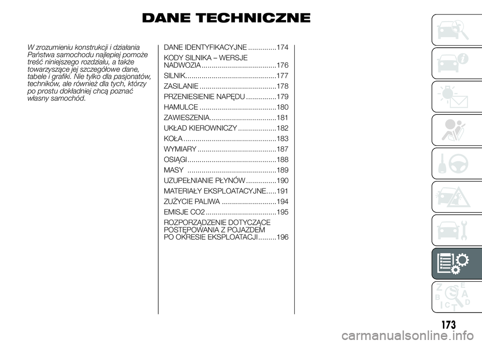 Alfa Romeo 4C 2015 Instrukcja obsługi (in Polish) DANE TECHNICZNE
W zrozumieniu konstrukcji i działania
Państwa samochodu najlepiej pomoże
treść niniejszego rozdziału, a także
towarzyszące jej szczegółowe dane,
tabele i grafiki. Nie tylko d Alfa Romeo 4C 2015 Instrukcja obsługi (in Polish) DANE TECHNICZNE
W zrozumieniu konstrukcji i działania
Państwa samochodu najlepiej pomoże
treść niniejszego rozdziału, a także
towarzyszące jej szczegółowe dane,
tabele i grafiki. Nie tylko d