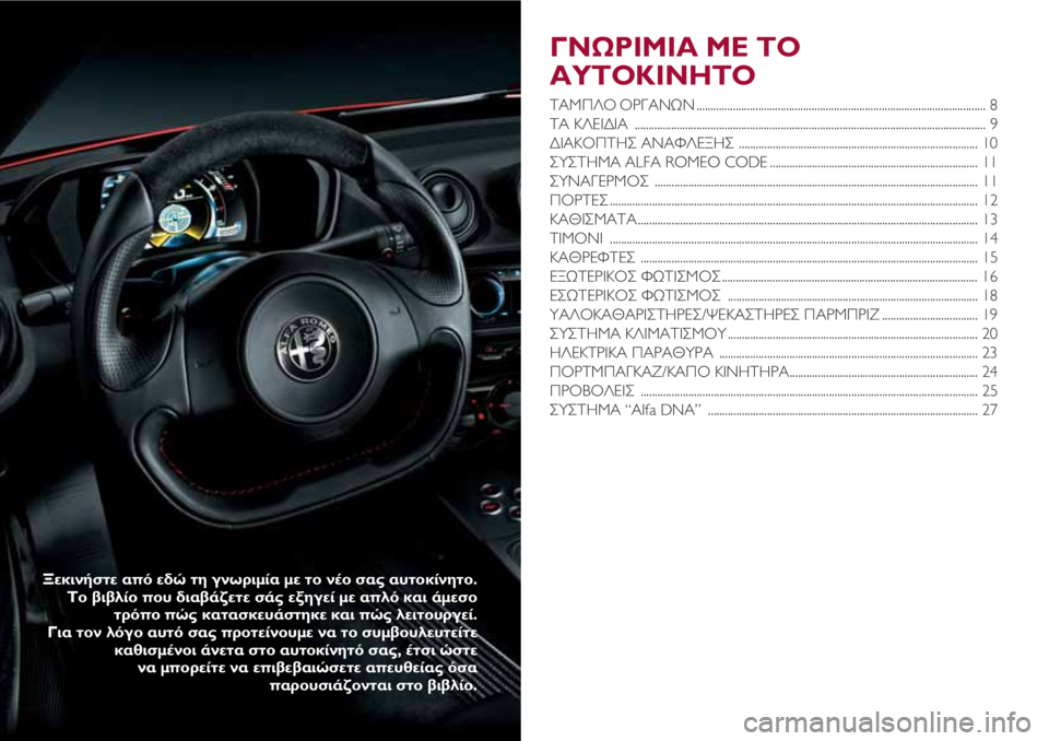 Alfa Romeo 4C 2020 ΒΙΒΛΙΟ ΧΡΗΣΗΣ ΚΑΙ ΣΥΝΤΗΡΗΣΗΣ (in Greek) ΓΝΩΡΙΜΙΑ ΜΕ ΤΟ
ΑΥΤΟΚΙΝΗΤΟ
ΤΑΜΠΛΟ ΟΡΓΑΝΩΝ ....................................................................................................... 8
ΤΑ ΚΛΕΙΔΙ Alfa Romeo 4C 2020 ΒΙΒΛΙΟ ΧΡΗΣΗΣ ΚΑΙ ΣΥΝΤΗΡΗΣΗΣ (in Greek) ΓΝΩΡΙΜΙΑ ΜΕ ΤΟ
ΑΥΤΟΚΙΝΗΤΟ
ΤΑΜΠΛΟ ΟΡΓΑΝΩΝ ....................................................................................................... 8
ΤΑ ΚΛΕΙΔΙ