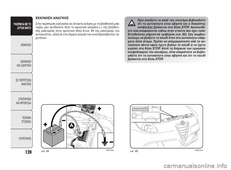 Alfa Romeo Giulietta 2010 ΒΙΒΛΙΟ ΧΡΗΣΗΣ ΚΑΙ ΣΥΝΤΗΡΗΣΗΣ (in Greek) 120
ΓΝΩΡΙΜΊΑ ΜΕ ΤΟ
ΑΥΤΟΚΊΝΗΤΟ
ΑΣΦΑΛΕΙΑ
ΕΚΚΙΝΗΣΗ
ΚΑΙ ΟΔΗΓΗΣΗ
ΣΕ ΠΕΡΙΠΤΩΣΗ
ΑΝΑΓΚΗΣ
ΣΥΝΤΗΡΗΣΗ
ΚΑΙ ΦΡΟΝΤΙΔΑ
ΤΕΧΝ Alfa Romeo Giulietta 2010 ΒΙΒΛΙΟ ΧΡΗΣΗΣ ΚΑΙ ΣΥΝΤΗΡΗΣΗΣ (in Greek) 120
ΓΝΩΡΙΜΊΑ ΜΕ ΤΟ
ΑΥΤΟΚΊΝΗΤΟ
ΑΣΦΑΛΕΙΑ
ΕΚΚΙΝΗΣΗ
ΚΑΙ ΟΔΗΓΗΣΗ
ΣΕ ΠΕΡΙΠΤΩΣΗ
ΑΝΑΓΚΗΣ
ΣΥΝΤΗΡΗΣΗ
ΚΑΙ ΦΡΟΝΤΙΔΑ
ΤΕΧΝ