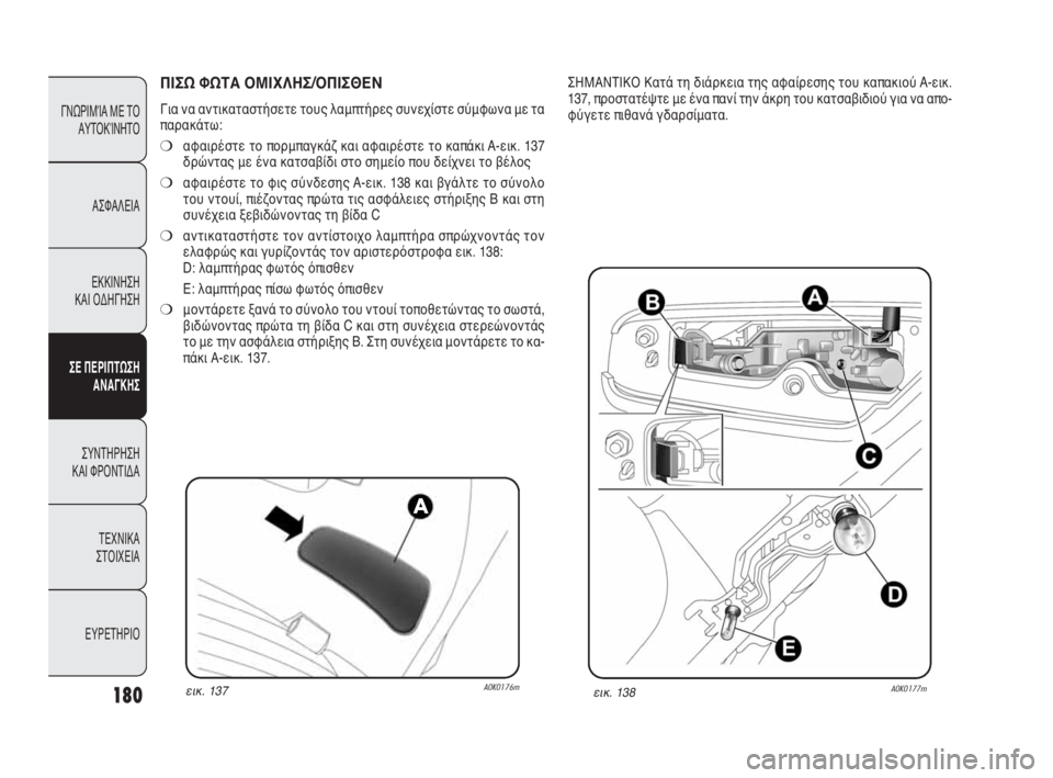 Alfa Romeo Giulietta 2010 ΒΙΒΛΙΟ ΧΡΗΣΗΣ ΚΑΙ ΣΥΝΤΗΡΗΣΗΣ (in Greek) 180
ΓΝΩΡΙΜΊΑ ΜΕ ΤΟ
ΑΥΤΟΚΊΝΗΤΟ
ΑΣΦΑΛΕΙΑ
ΕΚΚΙΝΗΣΗ
ΚΑΙ ΟΔΗΓΗΣΗ
ΣΕ ΠΕΡΙΠΤΩΣΗ
ΑΝΑΓΚΗΣ
ΣΥΝΤΗΡΗΣΗ
ΚΑΙ ΦΡΟΝΤΙΔΑ
ΤΕΧΝ Alfa Romeo Giulietta 2010 ΒΙΒΛΙΟ ΧΡΗΣΗΣ ΚΑΙ ΣΥΝΤΗΡΗΣΗΣ (in Greek) 180
ΓΝΩΡΙΜΊΑ ΜΕ ΤΟ
ΑΥΤΟΚΊΝΗΤΟ
ΑΣΦΑΛΕΙΑ
ΕΚΚΙΝΗΣΗ
ΚΑΙ ΟΔΗΓΗΣΗ
ΣΕ ΠΕΡΙΠΤΩΣΗ
ΑΝΑΓΚΗΣ
ΣΥΝΤΗΡΗΣΗ
ΚΑΙ ΦΡΟΝΤΙΔΑ
ΤΕΧΝ