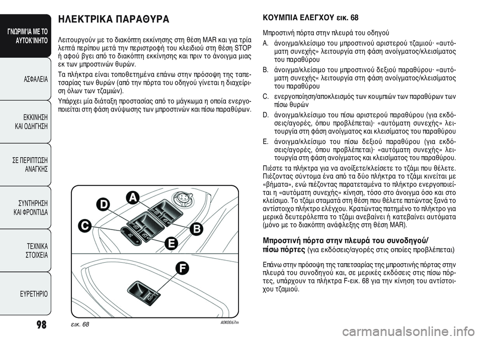 Alfa Romeo Giulietta 2012 ΒΙΒΛΙΟ ΧΡΗΣΗΣ ΚΑΙ ΣΥΝΤΗΡΗΣΗΣ (in Greek) 98
ΓΝΩΡΙΜΊΑ ΜΕ ΤΟ
ΑΥΤΟΚΊΝΗΤΟ
ΑΣΦΑΛΕΙΑ
ΕΚΚΙΝΗΣΗ
ΚΑΙ ΟΔΗΓΗΣΗ
ΣΕ ΠΕΡΙΠΤΩΣΗ
ΑΝΑΓΚΗΣ
ΣΥΝΤΗΡΗΣΗ
ΚΑΙ ΦΡΟΝΤΙΔΑ
ΤΕΧΝ Alfa Romeo Giulietta 2012 ΒΙΒΛΙΟ ΧΡΗΣΗΣ ΚΑΙ ΣΥΝΤΗΡΗΣΗΣ (in Greek) 98
ΓΝΩΡΙΜΊΑ ΜΕ ΤΟ
ΑΥΤΟΚΊΝΗΤΟ
ΑΣΦΑΛΕΙΑ
ΕΚΚΙΝΗΣΗ
ΚΑΙ ΟΔΗΓΗΣΗ
ΣΕ ΠΕΡΙΠΤΩΣΗ
ΑΝΑΓΚΗΣ
ΣΥΝΤΗΡΗΣΗ
ΚΑΙ ΦΡΟΝΤΙΔΑ
ΤΕΧΝ