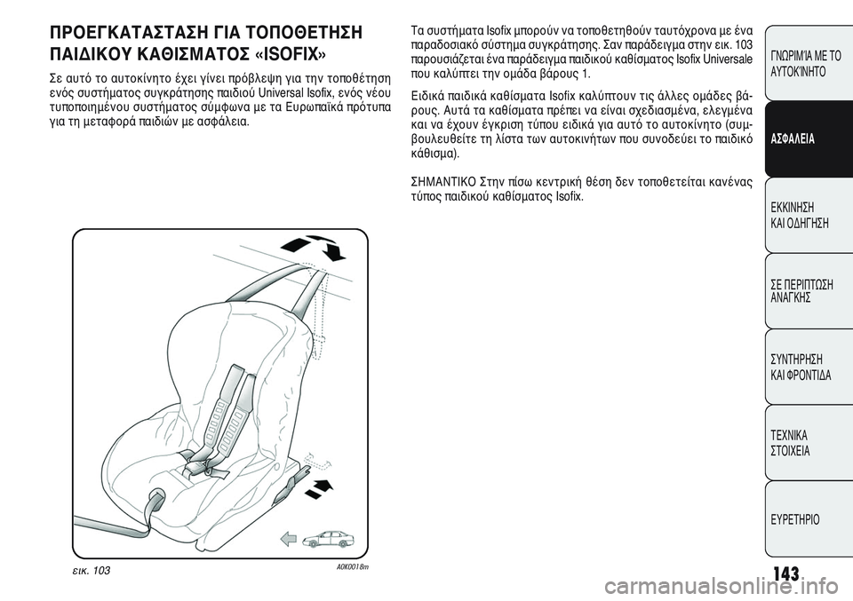 Alfa Romeo Giulietta 2012 ΒΙΒΛΙΟ ΧΡΗΣΗΣ ΚΑΙ ΣΥΝΤΗΡΗΣΗΣ (in Greek) 143
ΓΝΩΡΙΜΊΑ ΜΕ ΤΟ
ΑΥΤΟΚΊΝΗΤΟ
ΑΣΦΑΛΕΙΑ
ΕΚΚΙΝΗΣΗ
ΚΑΙ ΟΔΗΓΗΣΗ
ΣΕ ΠΕΡΙΠΤΩΣΗ
ΑΝΑΓΚΗΣ
ΣΥΝΤΗΡΗΣΗ
ΚΑΙ ΦΡΟΝΤΙΔΑ
ΤΕΧΝ Alfa Romeo Giulietta 2012 ΒΙΒΛΙΟ ΧΡΗΣΗΣ ΚΑΙ ΣΥΝΤΗΡΗΣΗΣ (in Greek) 143
ΓΝΩΡΙΜΊΑ ΜΕ ΤΟ
ΑΥΤΟΚΊΝΗΤΟ
ΑΣΦΑΛΕΙΑ
ΕΚΚΙΝΗΣΗ
ΚΑΙ ΟΔΗΓΗΣΗ
ΣΕ ΠΕΡΙΠΤΩΣΗ
ΑΝΑΓΚΗΣ
ΣΥΝΤΗΡΗΣΗ
ΚΑΙ ΦΡΟΝΤΙΔΑ
ΤΕΧΝ