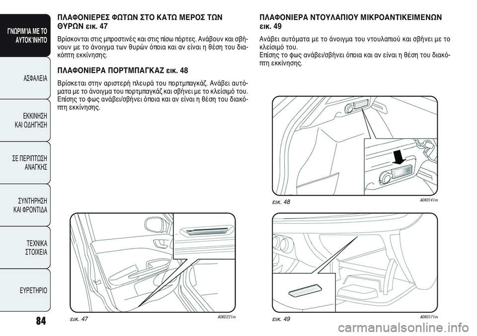 Alfa Romeo Giulietta 2012  ΒΙΒΛΙΟ ΧΡΗΣΗΣ ΚΑΙ ΣΥΝΤΗΡΗΣΗΣ (in Greek) 84
ΓΝΩΡΙΜΊΑ ΜΕ ΤΟ
ΑΥΤΟΚΊΝΗΤΟ
ΑΣΦΑΛΕΙΑ
ΕΚΚΙΝΗΣΗ 
ΚΑΙ ΟΔΗΓΗΣΗ
ΣΕ ΠΕΡΙΠΤΩΣΗ
ΑΝΑΓΚΗΣ
ΣΥΝΤΗΡΗΣΗ 
ΚΑΙ ΦΡΟΝΤΙΔΑ
ΤΕΧΝ