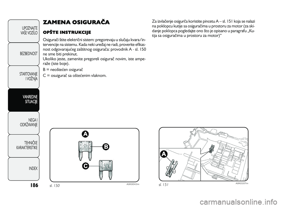 Alfa Romeo Giulietta 2011 Knjižica za upotrebu i održavanje (in Serbian) 186
U PO ZN AJT E
VA OE V O ZIL O
B EZ BED N O ST
ST A RT O VA N JE
I V O PN JA
VANREDNE
SITUACIJE
N EG A I
O DRP AVA N JE
T EH N IS KE
KA RA KTER IS T IK E
IN DEX
ZAMENA OSIGURAČA
OPŠTE INSTRUK Alfa Romeo Giulietta 2011 Knjižica za upotrebu i održavanje (in Serbian) 186
U PO ZN AJT E
VA OE V O ZIL O
B EZ BED N O ST
ST A RT O VA N JE
I V O PN JA
VANREDNE
SITUACIJE
N EG A I
O DRP AVA N JE
T EH N IS KE
KA RA KTER IS T IK E
IN DEX
ZAMENA OSIGURAČA
OPŠTE INSTRUK