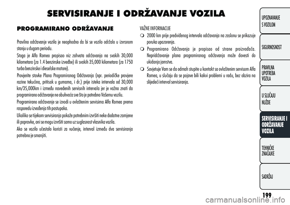 Alfa Romeo Giulietta 2013 Knjižica s uputama za uporabu i održavanje (in Croatian) SERVISIRANJE I ODRŽAVANJE VOZILA
PROGRAMIRANO ODRŽAVANJE
Pravilno održavanje vozila je neophodno da bi se vozilo održalo u izvrsnom
stanju u dugom periodu.
Stoga je Alfa Romeo prop Alfa Romeo Giulietta 2013 Knjižica s uputama za uporabu i održavanje (in Croatian) SERVISIRANJE I ODRŽAVANJE VOZILA
PROGRAMIRANO ODRŽAVANJE
Pravilno održavanje vozila je neophodno da bi se vozilo održalo u izvrsnom
stanju u dugom periodu.
Stoga je Alfa Romeo prop