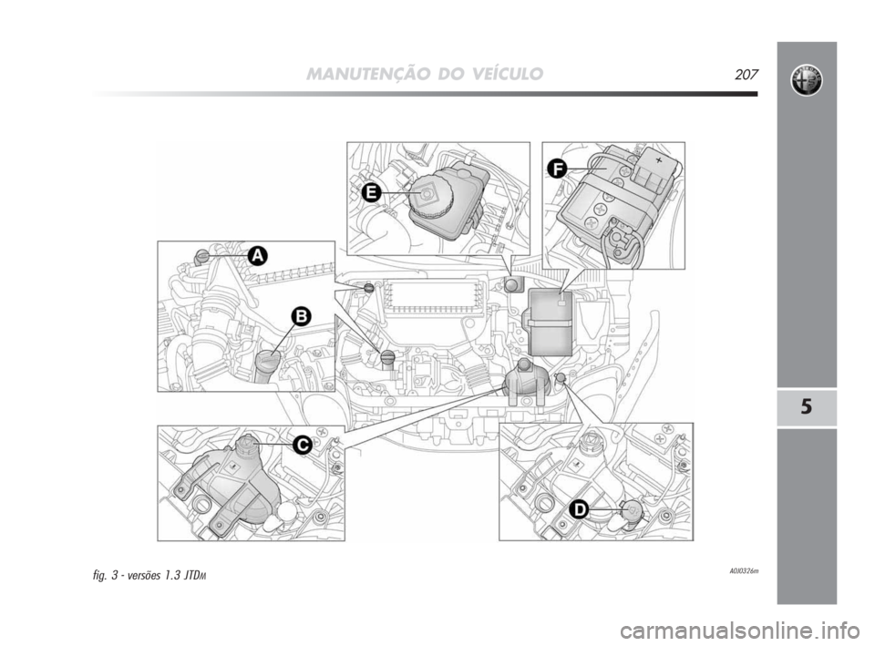 Alfa Romeo MiTo 2009  Manual de Uso e Manutenção (in Portuguese) MANUTENÇÃO DO VEÍCULO207
5
A0J0326mfig. 3 - versões 1.3 JTDM 