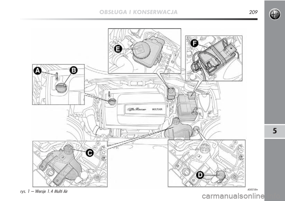 Alfa Romeo MiTo 2012  Instrukcja obsługi (in Polish) 5
OBSŁUGA I KONSERWACJA209
A0J0258mrys. 1 – Wersje 1.4 Multi Air 