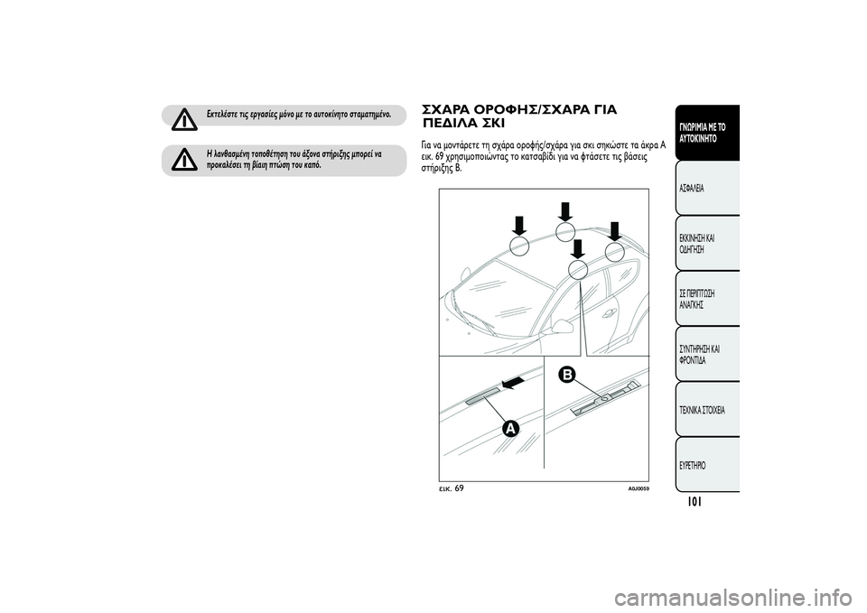 Alfa Romeo MiTo 2013  ΒΙΒΛΙΟ ΧΡΗΣΗΣ ΚΑΙ ΣΥΝΤΗΡΗΣΗΣ (in Greek) Εκτελέστε τις εργασίες μόνο με το αυτοκίνητο σταματημένο.Η λανθασμένη τοποθέτηση του άξονα στήριξης μπορεί 