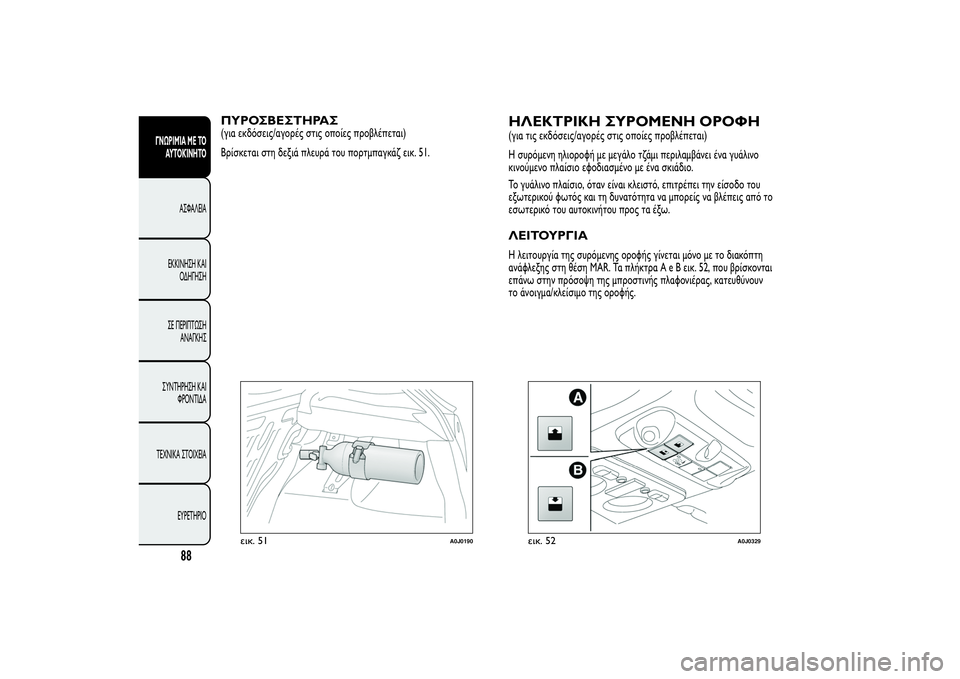 Alfa Romeo MiTo 2013  ΒΙΒΛΙΟ ΧΡΗΣΗΣ ΚΑΙ ΣΥΝΤΗΡΗΣΗΣ (in Greek) ΠΥΡΟΣΒΕΣΤΗΡΑΣ(για εκδόσεις/αγορές στις οποίες προβλέπεται)
Βρίσκεται στη δεξιά πλευρά του πορτμπαγκάζ εικ. 51