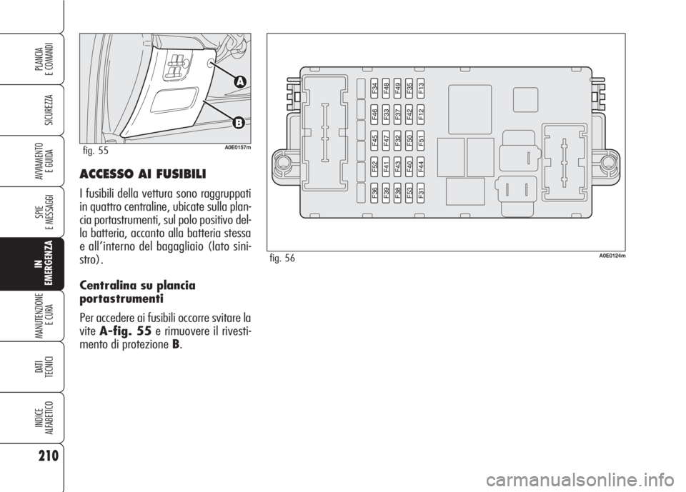 Alfa Romeo 159 2007  Libretto Uso Manutenzione (in Italian) ACCESSO AI FUSIBILI
I fusibili della vettura sono raggruppati
in quattro centraline, ubicate sulla plan-
cia portastrumenti, sul polo positivo del-
la batteria, accanto alla batteria stessa
e all’in