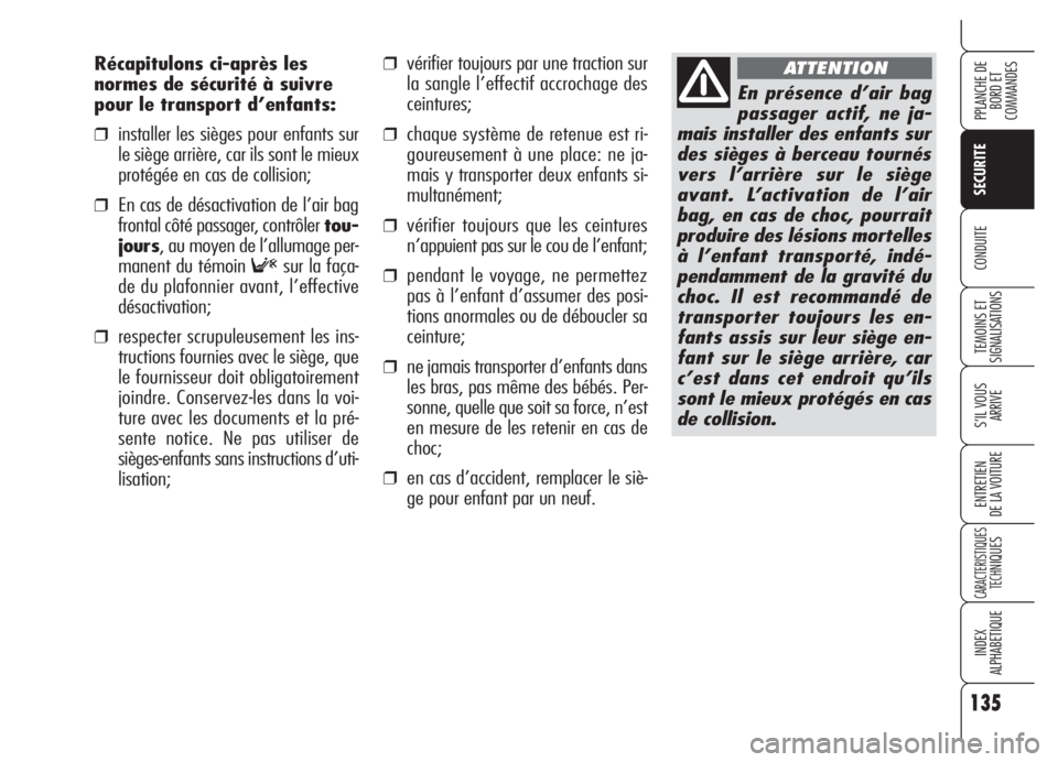 Alfa Romeo 159 2005 Notice dentretien (in French) 135
SECURITE
TEMOINS ET
SIGNALISATIONS
S’IL VOUS
ARRIVE
ENTRETIEN
DE LA VOITURE
CARACTERISTIQUES
TECH
NIQUES
INDEX
ALPHABETIQUE
PPLANCHE DE
BORD ET
COMMANDES
CONDUITE
❒vérifier toujours par une Alfa Romeo 159 2005 Notice dentretien (in French) 135
SECURITE
TEMOINS ET
SIGNALISATIONS
S’IL VOUS
ARRIVE
ENTRETIEN
DE LA VOITURE
CARACTERISTIQUES
TECH
NIQUES
INDEX
ALPHABETIQUE
PPLANCHE DE
BORD ET
COMMANDES
CONDUITE
❒vérifier toujours par une