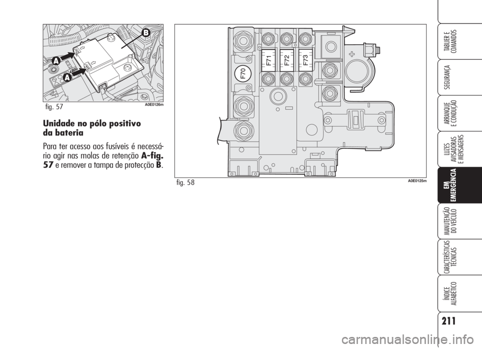 Alfa Romeo 159 2006  Manual de Uso e Manutenção (in Portuguese) 211
SEGURANÇA
LUZES
AVISADORAS 
E MENSAGENS 
EM
EMERGÊNCIA
MANUTENÇÃO
DO VEÍCULO 
CARACTERÍSTICASTÉCNICAS
ÍNDICE
ALFABÉTICO
TABLIER E 
COMANDOS
ARRANQUE
E CONDUÇÃO Unidade no pólo positivo