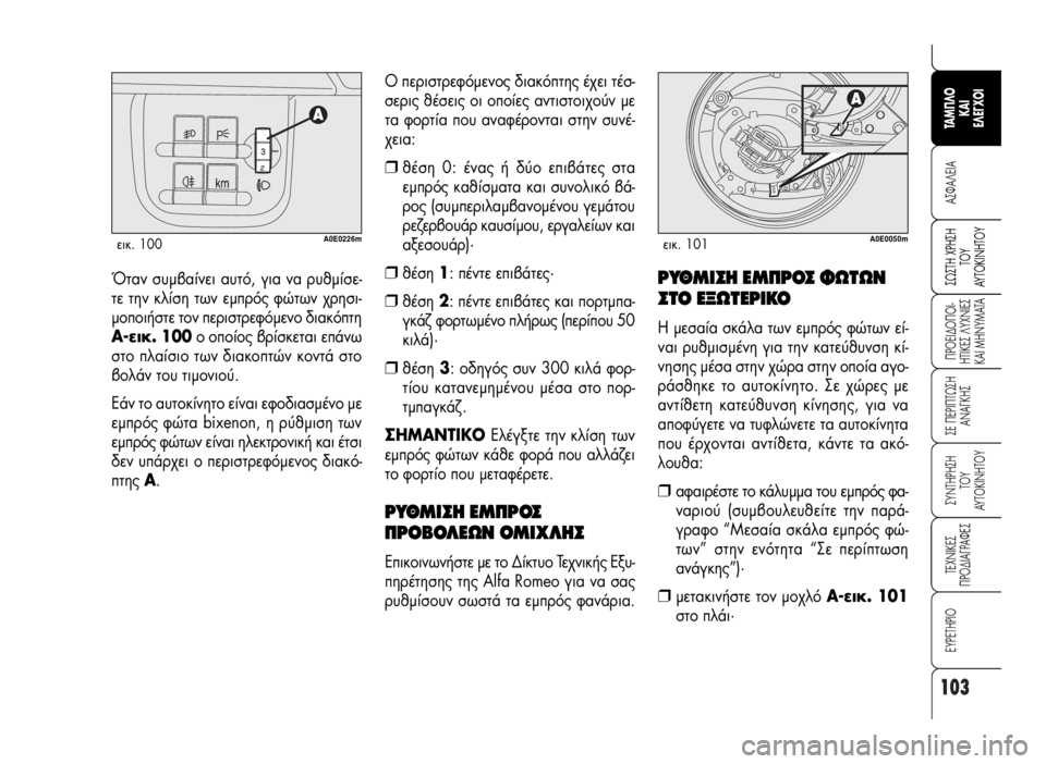 Alfa Romeo 159 2007  ΒΙΒΛΙΟ ΧΡΗΣΗΣ ΚΑΙ ΣΥΝΤΗΡΗΣΗΣ (in Greek) 103
A™ºA§EIA
¶POEI¢O¶OI-
HTIKE™ §YXNIE™
KAI MHNYMATA
™E ¶EPI¶Tø™H
ANA°KH™
™YNTHPH™H 
TOY
AYTOKINHTOY
TEXNIKE™
¶PO¢IA°PAºE™
∂Àƒ∂Δ∏ƒπ√
™ø™TH XPH™H
T